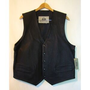 NEW Burk's Bay Black Leather Biker Vest Men's Size XL   D142